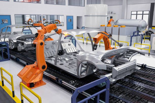 istock Automation robot assembly line in car factory 1380857219