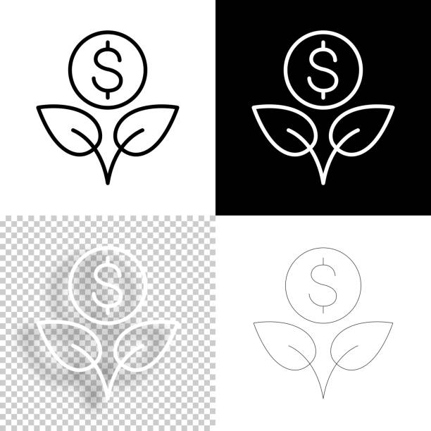 ilustrações, clipart, desenhos animados e ícones de dólar em crescimento. ícone para design. fundo em branco, branco e preto - ícone da linha - nature black and white leaf black background