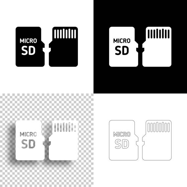 illustrations, cliparts, dessins animés et icônes de carte micro sd - vue avant et arrière. icône pour le design. arrière-plans vides, blancs et noirs - icône de ligne - memory card memories technology data