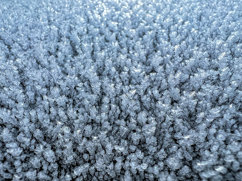 Ice crystals after a cold night on a car roof.