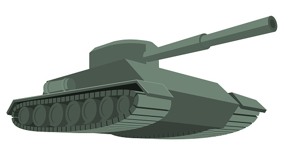Vector illustration of a tank in ant eyes view on white background.