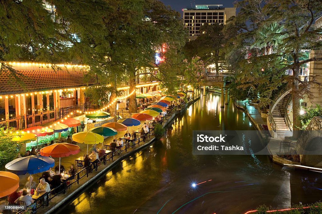 San Antonio riverwalk Restaurants along San Antonio riverwalk San Antonio - Texas Stock Photo