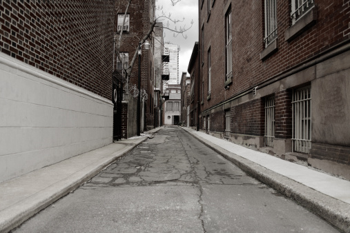 A decrepit back alley in Philadelphia, PA.