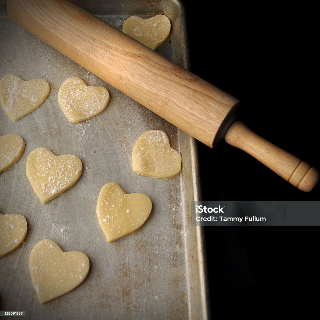 Valentine Heart Shaped Cookies Tray of Cookies Ready for Baking, Color Image, Square Composition, Room for Text Valentine's Day - Holiday Stock Photo