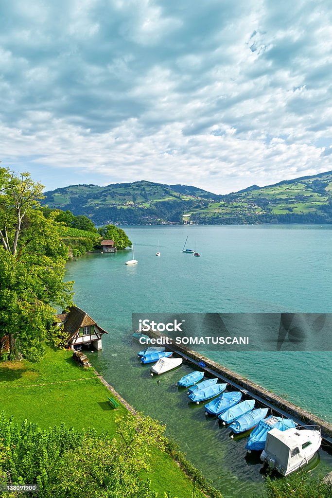 Molo panoramico nel Thunersee - Foto stock royalty-free di Alpi