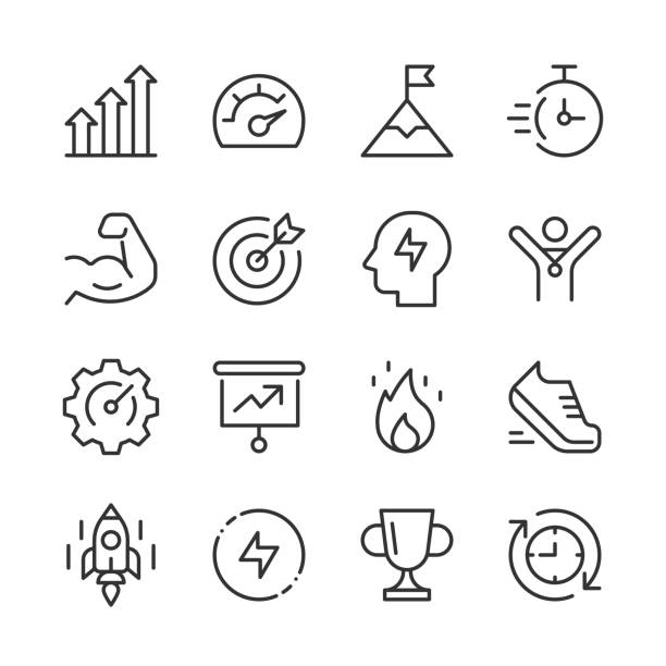 performance icons — monoline serie - schaltuhr grafiken stock-grafiken, -clipart, -cartoons und -symbole