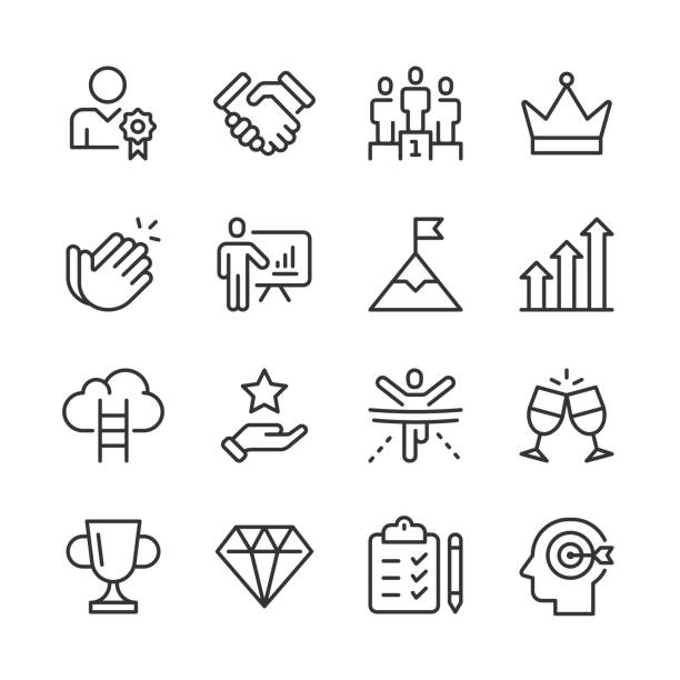Success Icons — Monoline Series Vector line icon set appropriate for web and print applications. Designed in 48 x 48 pixel square with 2px editable stroke. Pixel perfect. handshake stock illustrations
