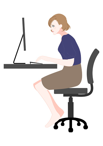 Front Lean On Computer A Woman Who Uses A Computer To Lean Forward With A Stoop Stock ...