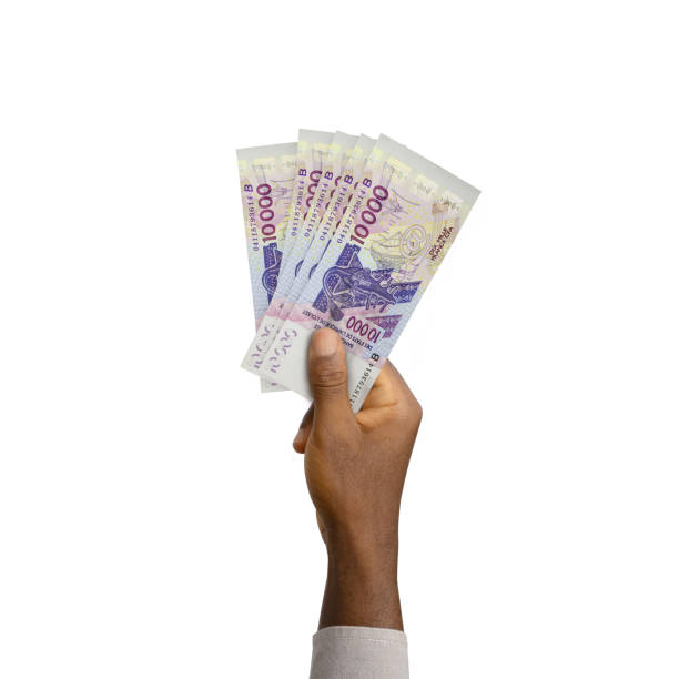 istock Black Hand holding 3D rendered 10000 West African CFA notes isolated on white background 1380957945