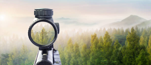 International Human Solidarity Day concept: Unity and diversity are at the heart of a diverse group of people connected together as a supportive symbol that represents a sense of teamwork. rifle target view on Natural Background. Image of a rifle scope sight used for aiming with a weapon target shooting photos stock pictures, royalty-free photos & images