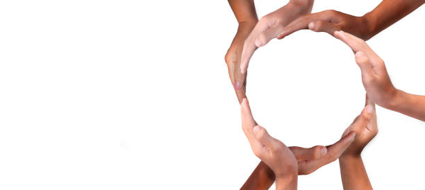 istock Conceptual symbol of multiracial human hands making a circle on white background with a copy space in the middle. conceptualization, 1380958000