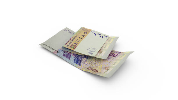 istock 3D rendering of Double 10000 CFA Franc notes with shadows on white background 1380959581