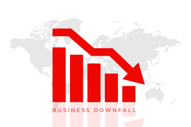 ilustrações de stock, clip art, desenhos animados e ícones de business share market downfall red arrow background - downgrade