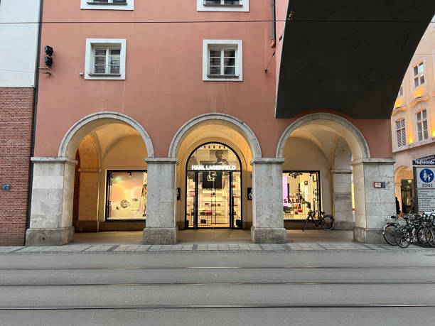 Karl Lagerfeld Store Munich Munich, Bavaria Germany - February 22, 2022: Karl Lagerfeld high end fashion store - shop front with logo in Munich Germany. karl lagerfeld stock pictures, royalty-free photos & images