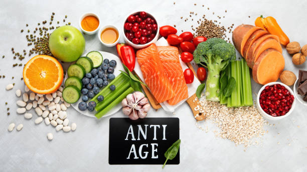 istock Anti Aging foods on light background. 1380969152