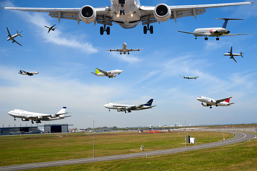 Air travel - Plane traffic in airport at rush hour