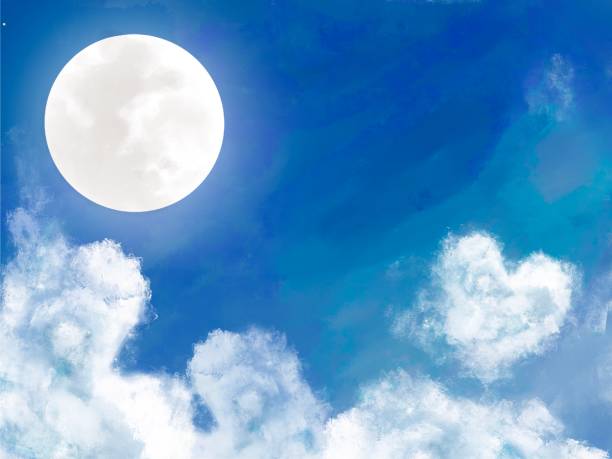 istock Moon with Heart-shaped clouds floating in the sky. 1380980489