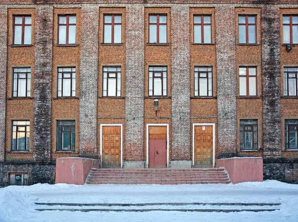 Vintage building in Medvezhegorsk city, Karelia Republic, Russia