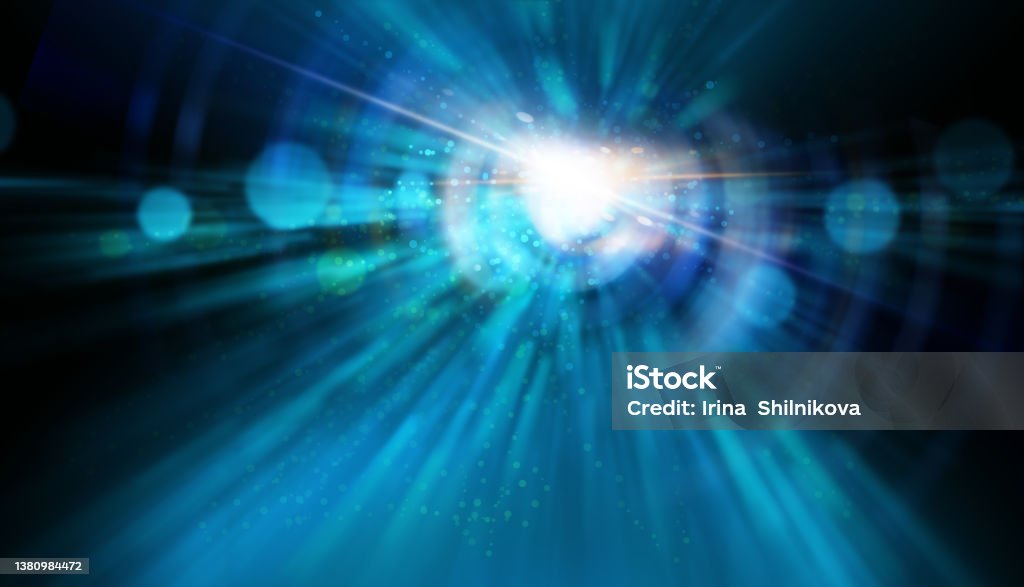 bright blue flash Abstract background with blue particles and light refraction Lens Flare Stock Photo