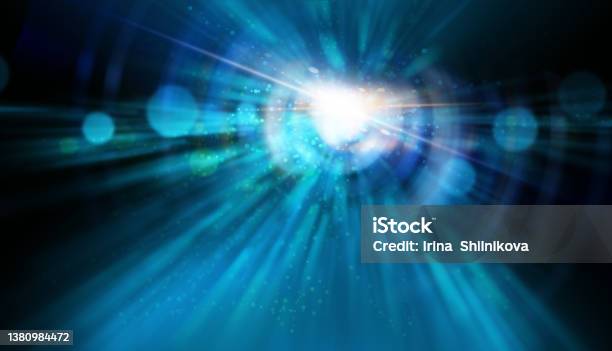 Bright Blue Flash Stock Photo - Download Image Now - Lens Flare, Teal, Backgrounds