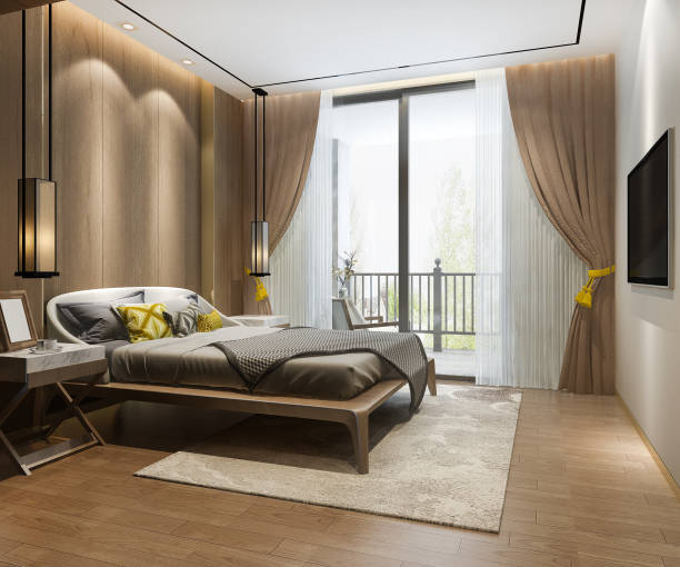 istock 3d rendering beautiful comtemporary luxury bedroom suite in hotel with tv 1380984539