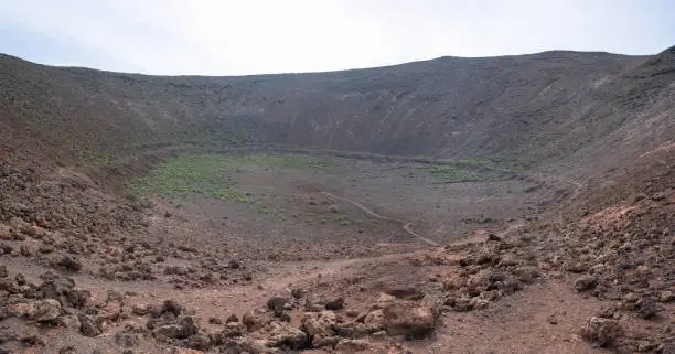 Interior of the white caldereta volcano. Timanfaya, Canary Islands, Lanzarote, Spain