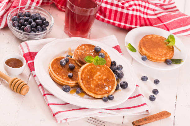 istock Pancakes with blueberries and chocolate cream. 1381015078