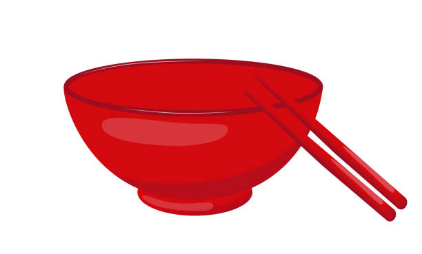 Empty red bowl with chopsticks, shadow. Empty red bowl with chopsticks, shadow. Vector stock illustration isolated on white background for Asian cuisine template. EPS10 large pasta pot stock illustrations
