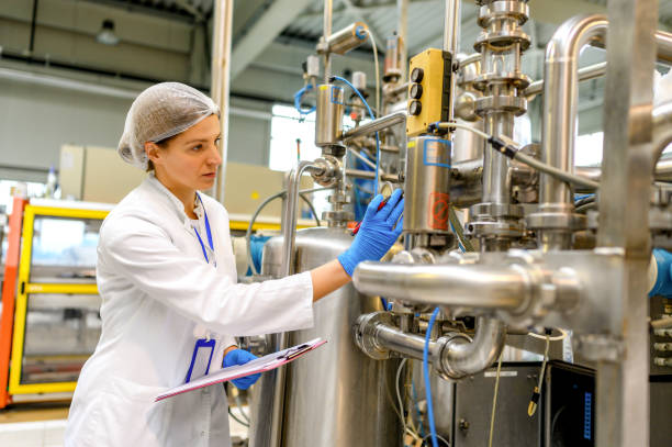 istock Female engineer working on maintenance in bottling plant 1381015469