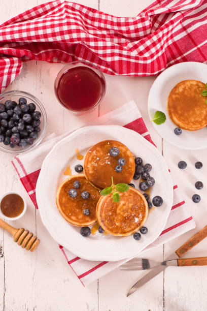 istock Pancakes with blueberries and chocolate cream. 1381015514
