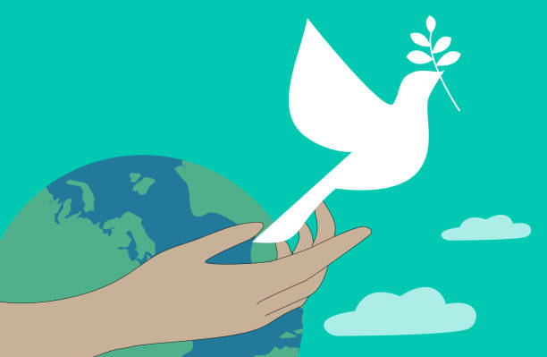 ilustrações de stock, clip art, desenhos animados e ícones de earth and of  peace. - earth globe human hand symbols of peace