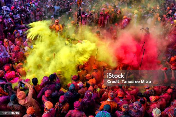 Barsana Holi One Of The Most Joyful Festival Of India This Is Birth Place Of Radha Lord Krishnas Beloved Attracts A Large Number Of Visitors Each Year When It Celebrated Holi Stock Photo - Download Image Now