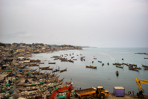 Africa, Ghana: Fishing boats in Cape Coast harbor