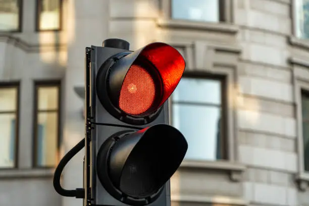 Photo of A traffic light on red