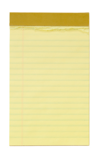 Small yellow lined notepad, with clipping path.