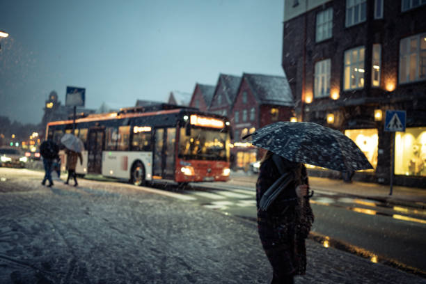 istock Woman under a snow storm in Bergen, Norway 1381101009