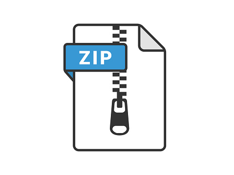 Icon illustration of a compressed ZIP file.