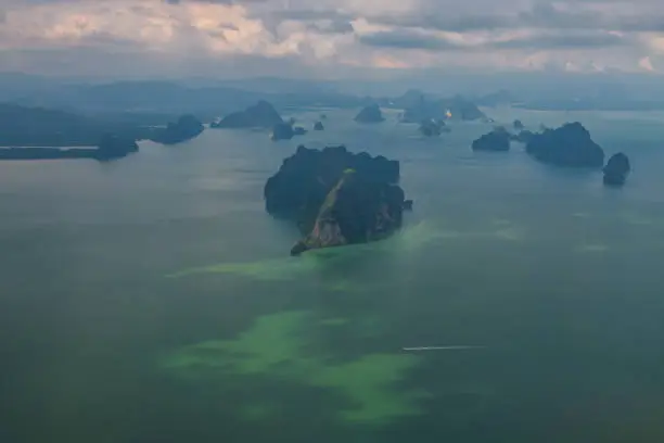 Photo of Aerial view of boat sailing at Phang Nga bay