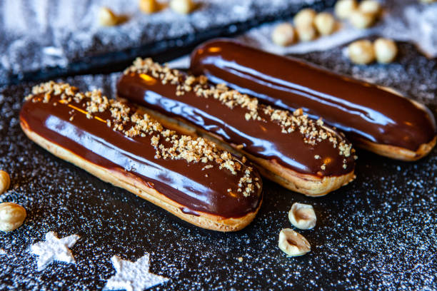 Traditional french eclairs with chocolate