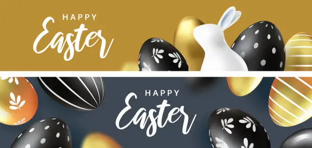 Vector illustration of Happy Easter. Congratulation banners