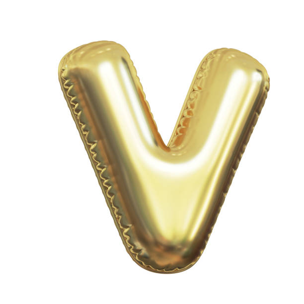 istock Pink metallic balloon font 3d rendering, letter V 1381143018