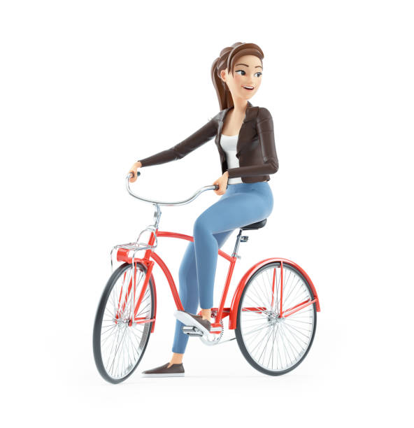 istock 3d cartoon woman riding bicycle 1381187994