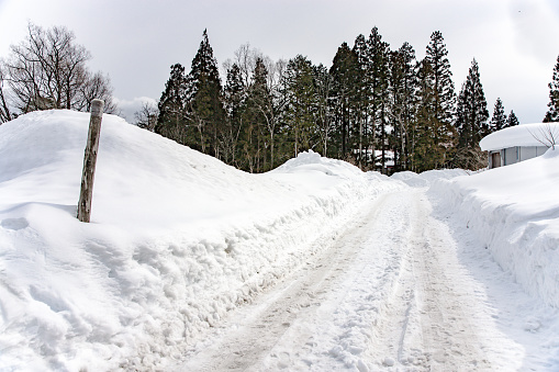 Road/access where the snow was partially clear. Hakuba. Nagano prefecture