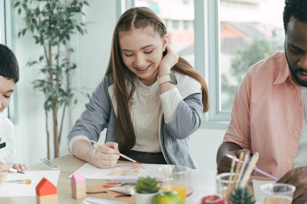 istock Students girl learning art in the classroom with friend 1381205328
