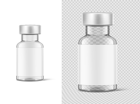 Transparent glass bottles for injections mockup. Layered file.