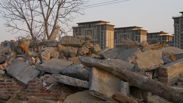 The ruins left by the demolition of houses in the suburbs of the city.