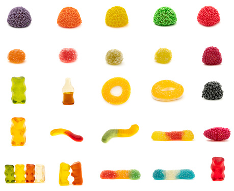 Multicolored jelly candy isolated on a white background.
