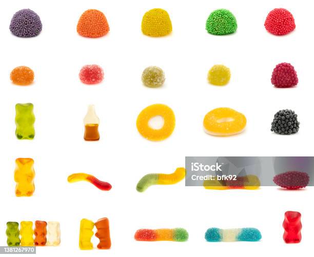 Multicolored Jelly Candies Isolated On A White Background Stock Photo - Download Image Now