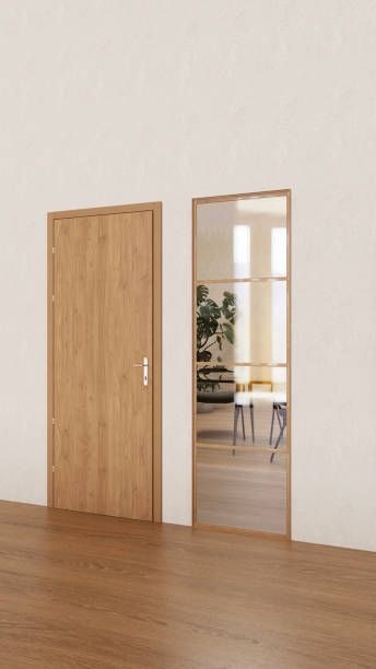 istock background of front view office working room with door and window , 3D rendering 1381275371