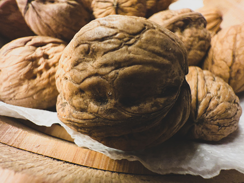 A macro image of a walnut.